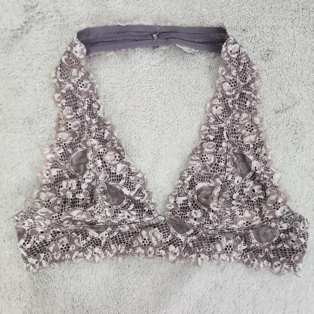 Intimately Free People Bra Womens S Gray Leaopard Lace Galloon Halter‎ Leopard